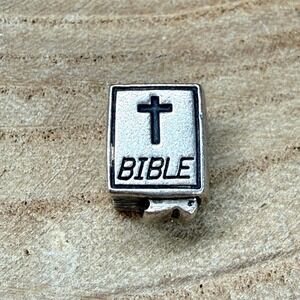 Sterling Silver IBB Bible Cross Slide Charm Bead for Bracelet 925 Religious